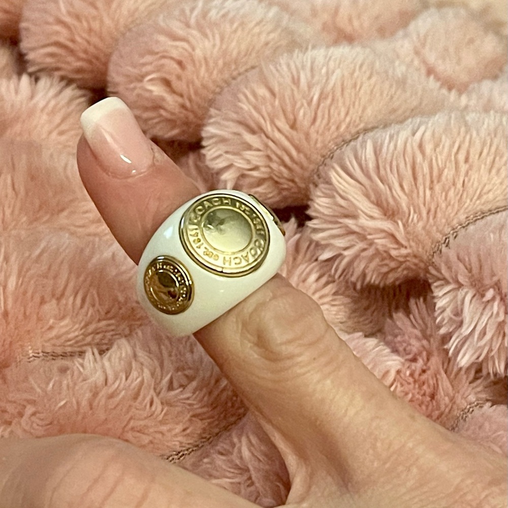 Coach Gold and White Statement Ring